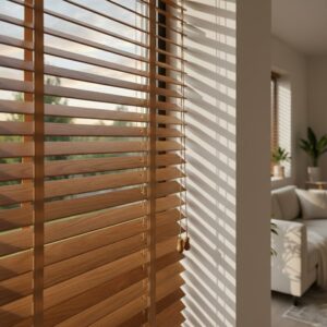 Walnut Brown Wooden Blinds – 50mm Real Wood Custom Size Window Covering